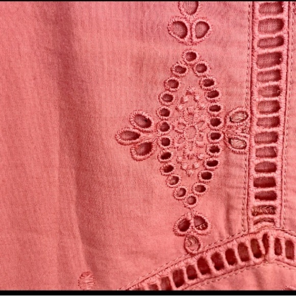 Joie - Southwest Embroidered Eyelet Scalloped Salmon Pink Sundress - Picture 4 of 12